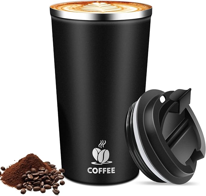 17oz Insulated Travel Coffee Mug with Flip Lid ¨C Leakproof Stainless Steel Insulated Coffee Tumblers, Reusable Coffee Cup for Hot & Cold Drinks, Perfect for Camping & On-the-Go