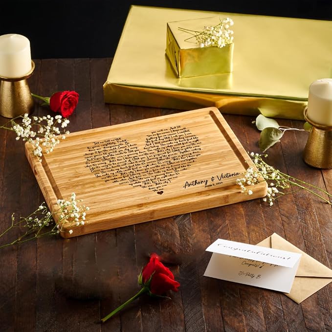 Personalized Cutting Board Wedding Heart Song Lyrics Couple Gifts - Anniversary Customized Romantic Gift for Her - For Him, For Husband, For Wife
