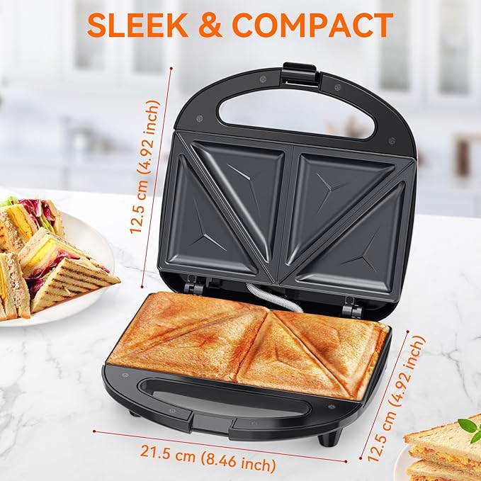 OSTBA Sandwich Maker, 2-Slice Grilled Cheese Maker | 750W Heating with Nonstick Triangle Plates, Indicator Lights, Cool-Touch Handle, Cord Wrap Storage and Easy-Clean Design