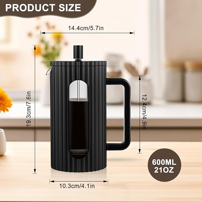 wedrink French Press Coffee Maker 21OZ, Heat Resistant Borosilicate Glass Carafe/Tea Maker Coffee Press Frother Brewer (600ml)