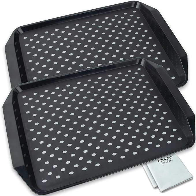 Czlizdyt Non Slip Serving Tray with Handles, Food Trays for Eating on Couch | Lap Trays for Breakfast Dinner Snack Fruit Appetizers Beverage, Rectangular, Set of 2, Black