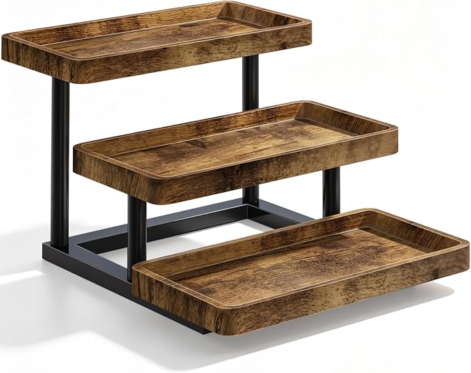 3 Tier Serving Tray for Party, Wood Cupcake Stand with Sturdy Metal Frame | 15.7" Reusable Serving Trays for Party, Tiered Tray Stand Rustic Farmhouse Decor For Fruit, Snacks, Candy & Pastries