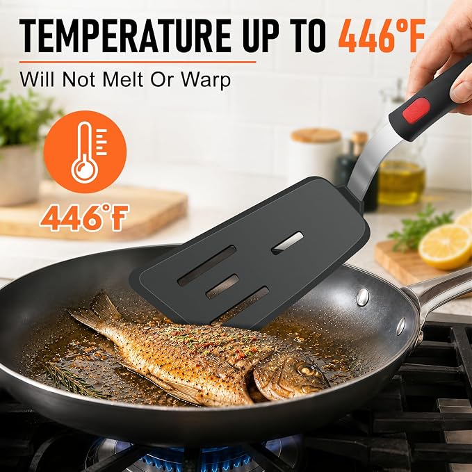 4Pcs Silicone Spatula Turner Set, Heat Resistant Silicone Spatula for Nonstick Cookware, BPA Free Kitchen Cooking Utensils Set, Flexible Spatula Turner for Flipping Eggs, Burger, Fish, Pancake