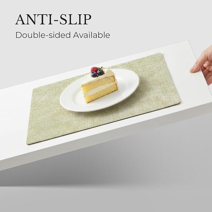 Romanstile Vinyl Placemats Set of 4, Reversible Faux Leather Heat Resistant Wipeable Table Mats, Waterproof Washable Non-Slip Table Placemats for Dining/Kitchen/Party/Outdoor (Grey Green, 12" x 17")