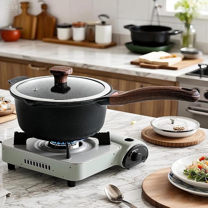 Vinchef 3QT & 4QT Sauce Pot Set with Lids, Nonstick, Black | PFAS-free nonstick resists scratches and stains, dishwasher-safe, induction-ready, stay-cool handles, easy-release cooking.