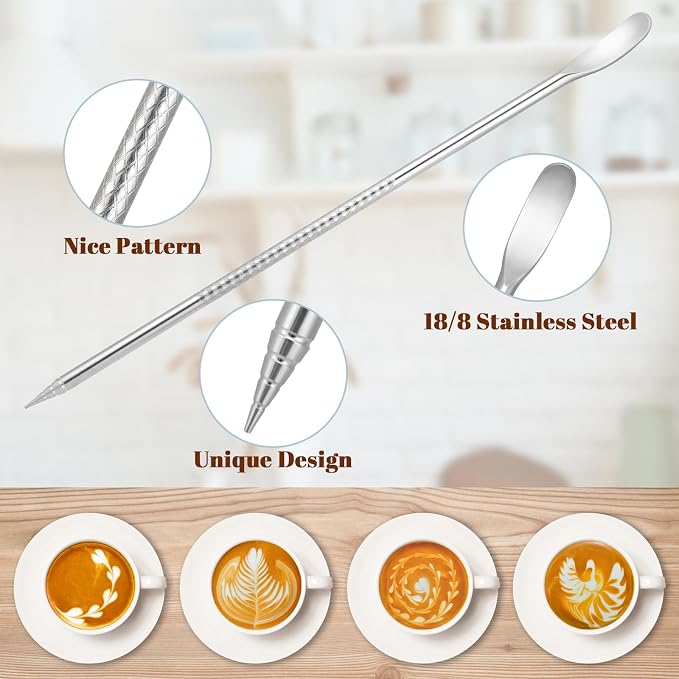Amrules Milk Frothing Pitcher, 20oz Milk Frother Cup with Clear Scale, 304 Stainless Steel Cappuccino Espresso Machine Accessories for Barista Coffee Bar with Latte Art Pen, White