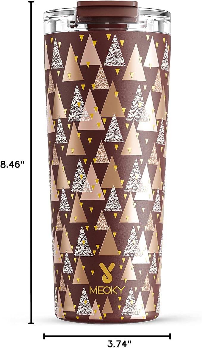 Meoky 24 oz Insulated Travel Coffee Mug: Leak Proof Lid, Cocoa Geometry | Stainless Steel Coffee Tumbler, Keeps Hot for 8 Hours or Cold for 24 Hours, Fits in Car Cup Holder, BPA Free