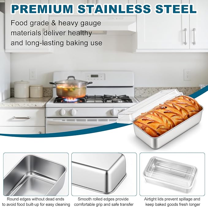 TeamFar Loaf Pan for Baking Bread, 9 x 5 Inch Bread Loaf Pan with Lid | Stainless Steel Meatloaf Pan Tin for Homemade Bread, Brownies, Meal Prep, Storage, Healthy & Dishwasher Safe