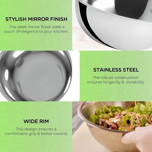 OCS Parts 5 Quart Stainless Steel Mixing Bowl | 11.25-Inch | Professional Grade Flat Base Mixing Bowls for Home and Commercial Kitchens | Dishwasher Safe