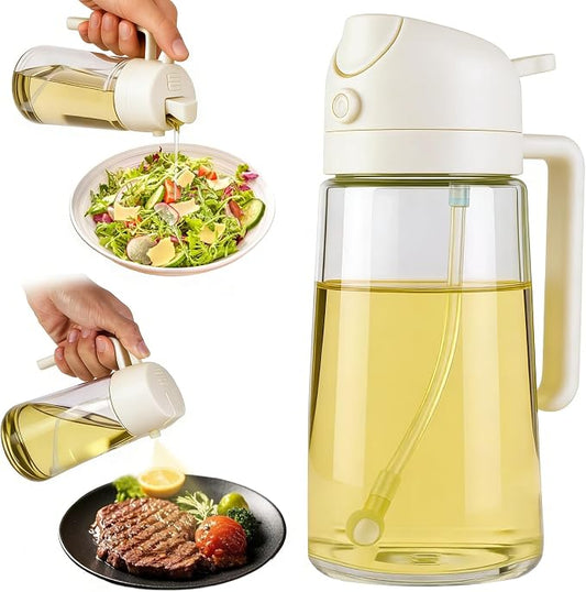 16oz/470ml Glass Olive Oil Sprayer & 2-in-1 Dispenser Bottle with Pour Spout for Cooking, Air Fryers, Salads, BBQs, and Kitchen Use(milky white)