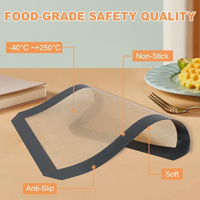 Silicone Baking Mat,Silicone Mat,2 Pack Reusable Non-Stick Baking Mat,Food Safe Silicone Mats for Baking, Oven Baking Sheet for Making Cookies, Macaroons, Bread,(16.5"L x11.6"W)