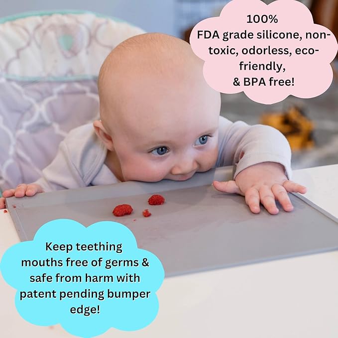 Silicone Placemats for Toddlers with Patented Edge Bumper | Kids Placemats Non Slip Travel Ready | Baby Placemat BPA Free for Restaurant Dining Table | Ballet Pink