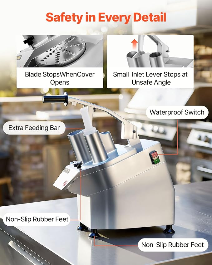 VEVOR Commercial Food Processor 550W Electric Vegetable Slicer 6 Blades | 2 Feeding Holes, 1600 RPM Stainless Steel Vegetable Processor, Interchangeable Blade, 3mm/4mm/7mm Shred and 2mm/4mm Slice