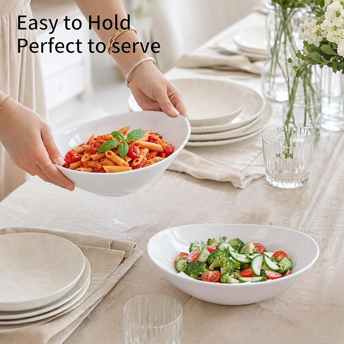 LIFVER 9" Serving Bowls for Wedding Decor, 36 OZ Porcelain Serving Dishes for Entertaining, Large Bowls Set for Soup Salad Side Dishes Pasta, Good Size for Dinner Party, Set of 4, White