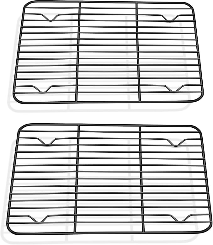P&P CHEF 9.7" x 7.3" Cooling Baking Wire Racks Pack of 2, Black | Stainless Steel Cooling Racks for Cooking Baking Roasting Grilling Drying, Dense Wires & Smooth Edge, Easy Clean & Rust Proof