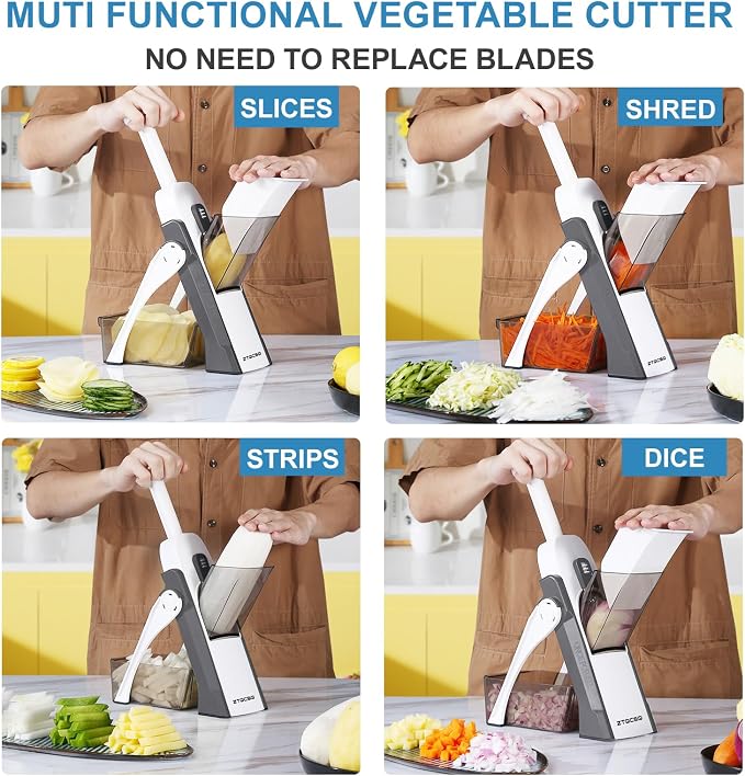 Safe Mandoline Slicer for Kitchen, Vegetable & Food Cutter, Easy to Clean | Safe Mandoline Slicer for Kitchen, Easy to Clean/Storage, Potato Slicing,Strips,Shredding,Dicing,Cleaning brush(Grey)