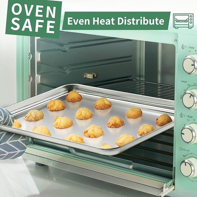 Baking Sheets Set of 2, HKJ Chef Cookie Sheets 2 Pieces Stainless Steel Baking Pans & Toaster Oven Tray Pans, Rectangle Size 23.54L x 15.67W x 1.18H inch & Non Toxic & Healthy & Easy Clean