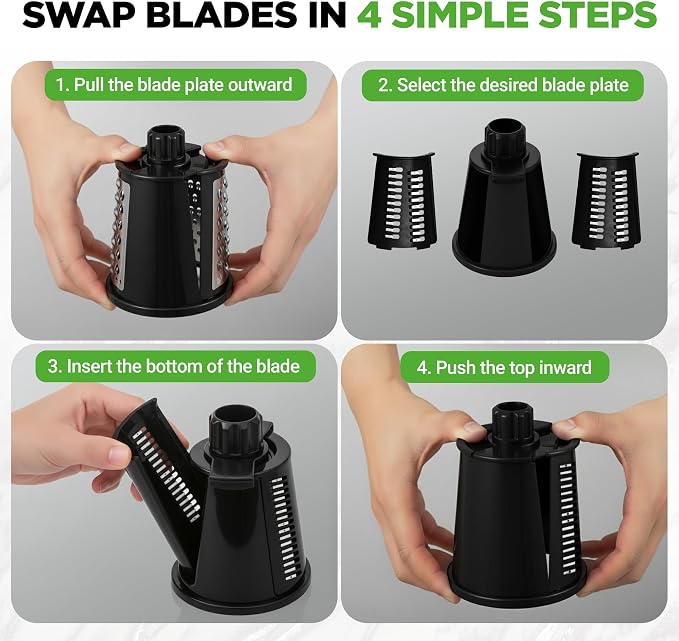 NutriChef 5 in 1 Cheese Grater & Shredder | 5 Different Blades for Thin, Thick, Julienne Strips, Wavy, & Straight Strips | Includes Hand Crank, Strong Suction Base & Storage Container | Black