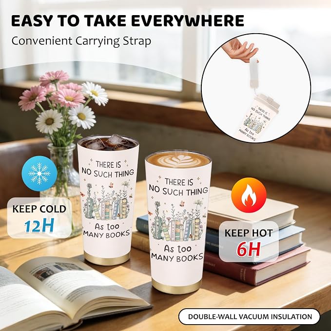 Book Lovers Tumbler Stainless Steel 2-in-1 Lid Coffee Tumbler 18 oz Readers Gift Insulated Travel Coffee Mug Book Lovers Gift Reading Accessories Water Bottle for Women Men