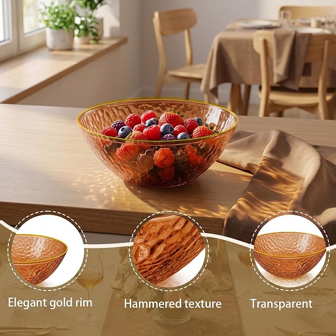 Rubtlamp 30 Pack Amber Disposable Bowls, Amber Plastic Bowls with Gold Rim, 12-16oz Premium Heavy Duty Plastic soup Bowls for Party, Wedding and Holiday