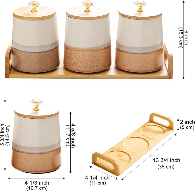 Kimdio Ceramic Canisters Set with Airtight Lids, 22 oz Coffee Canisters Sets for the Kitchen, Large Jars for Flour, Sugar, Pasta, Coffee, Cookies, Tea - Set of 3 - Orange and White