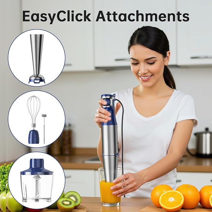 Turelar Immersion Blender Handheld 5 in 1 Hand Blender Set 1100W Heavy Duty | Trigger Variable Speed, Emulsion Stick Mixer with Food Processor, Whisk, Frother, for Soup, Puree, Baby Food, Anti-scratch