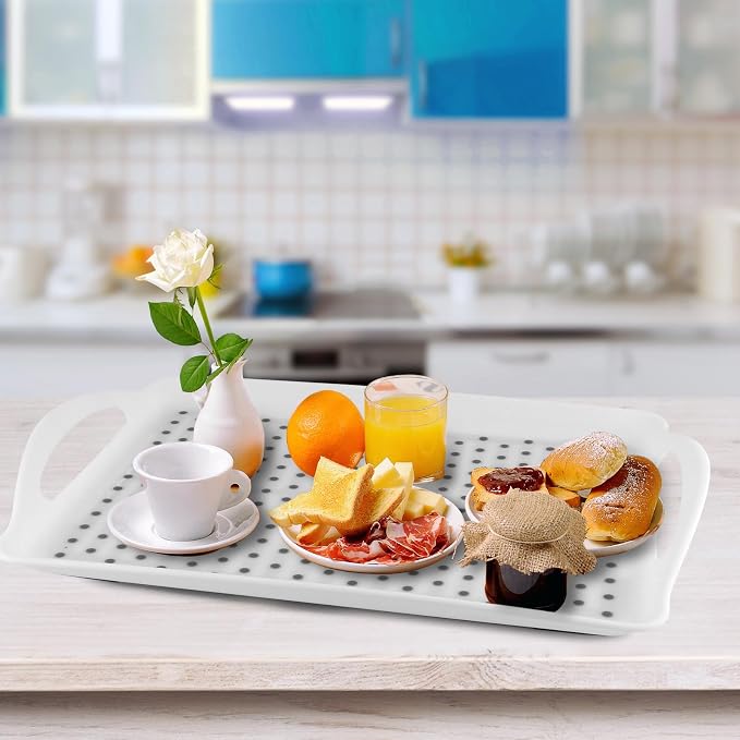 MDLUU Non-Slip Serving Tray with Handles, Food Serving Platter, Set of 2, White