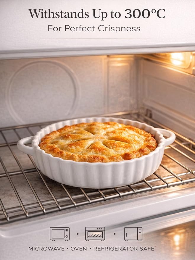 6in Ceramic Mini Pie Pan Set of 6 with Handles for Pie Quiche Tart. Easy to grip, Lead-Free. 10 oz Ramekins Dish for Creme Brulee, Soufflés; Gifts for Baking Enthusiast. Oven Dishwasher Safe