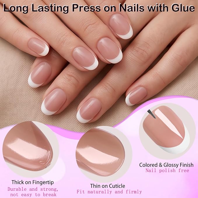 240pc White French Tip Press on Nails Short Oval Acrylic Nail, Coffee Press ons Fake Nails with Glue & Tabs, 12 Sizes Glue on Nails Short Press-on Nail Oval Artificial Stick on Nail for Women
