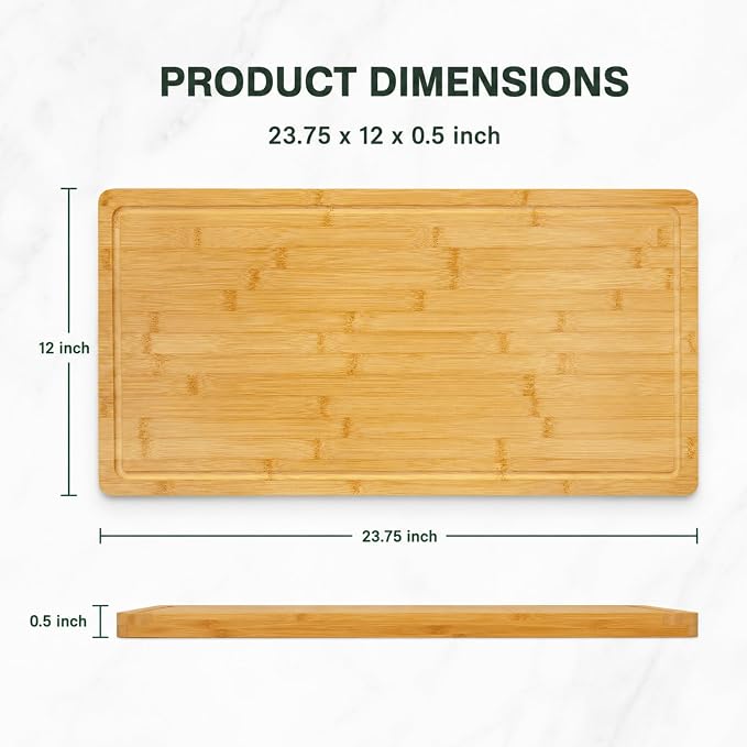 Handcrafted 23.75x12 inch Bamboo Cutting Board with Juice Groove – Handcrafted Bamboo Chopping Block, Eco-Friendly Charcuterie & Serving Board, 1/2 Inch Thick (XXX-Large)