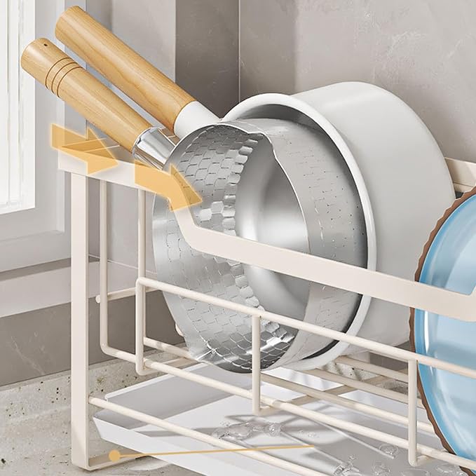 HABITLLO 2-Tier Dish Drying Rack with Drainboard, Large Capacity Dish Racks for Kitchen Counter Shelf with Utensil, Cups, Cutlery & Cutting Board (White)