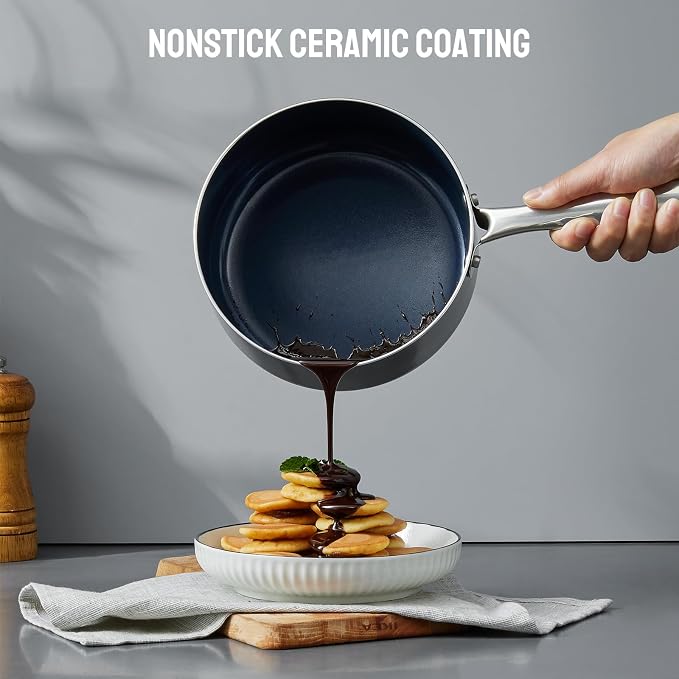 BEZIA Nonstick Induction Cookware Set, 6-Piece Pots and Pans Set with Lids | 2QT Saucepan, 4.8QT Casserole Dutch Oven, 6QT Stock Pot, Riveted Stainless Steel Handles, Oven Safe, Works on All Stovetops