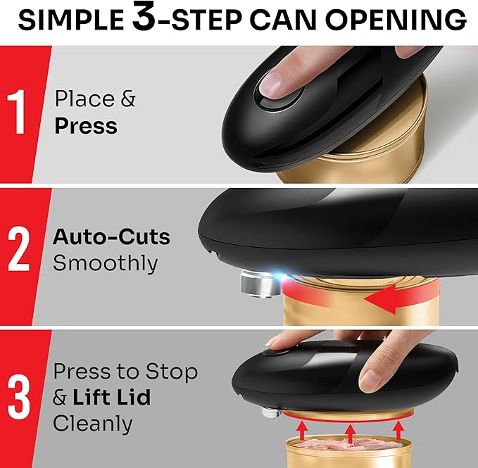 MUELLER HOME SmoothEdge Auto Electric Can Opener, Black | Battery-Operated, One-Touch with Magnet Lid Lifter, Portable Hands-Free Automatic, For Seniors & Arthritis