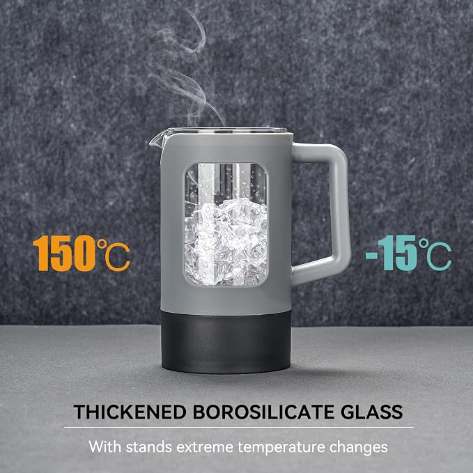 YOLIFE French Press Coffee Maker 12 oz, Camping Mini Coffee Press Grey | Heat-resistant Borosilicate Glass, Portable for Travel