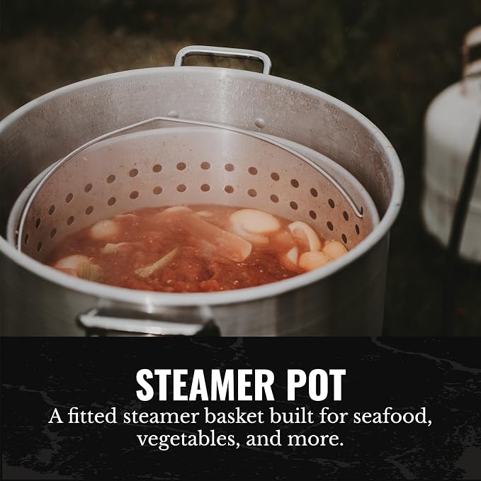 GasOne 100Qt Aluminum Stock Pot with Strainer and Lid – Large Deep Fryer Pot with Basket for Boiling, Frying Turkey, Seafood, Crawfish – Food-Grade Aluminum Large Cooking Pot with Sturdy Handles