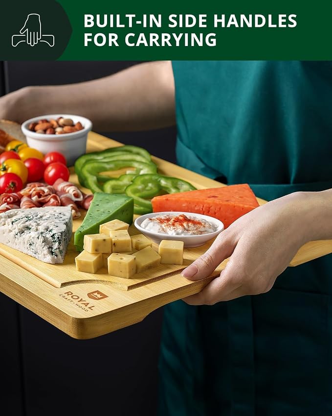 ROYAL CRAFT WOOD Cutting Boards for Kitchen - Chopping Board Set of 3 - Wooden Cutting Boards for Meal Prep & Serving - Bamboo Wood Cutting Board Set - Charcuterie & Chopping Butcher Block for Meat