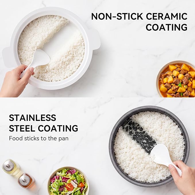 Mini Rice Cooker 2 Cup Uncooked, Small Electric Cooker, with 4 Cooking Functions, 24 Hour Preset and Heat Preservation, Anti Scald Carry Handle | Portable Rice Maker with 4 Cooking Functions, Nonstick Ceramic Coating, 24 Hour Preset, Auto Keep Warm for...