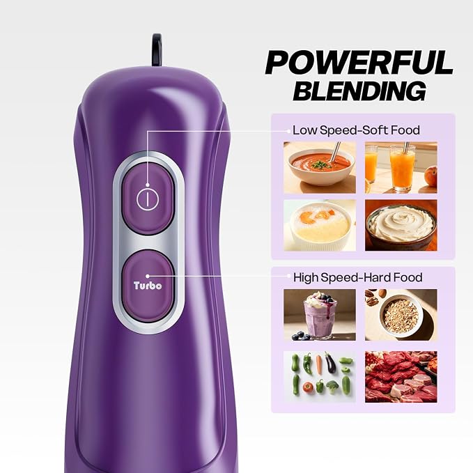 Turelar Immersion Blender Corded 400W, 2 Speed, Emulsifier, Blend, BPA-Free | Hand Blender Stick Mixer, Ergonomic Handle, Stainless Steel Blades, Effortless Blending for Soup, Smoothies, Puree, Baby Food