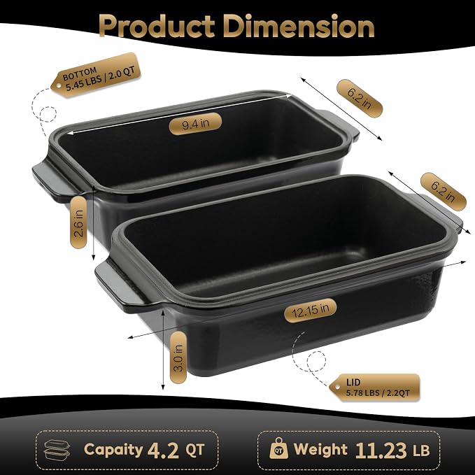 Enameled Cast Iron Dutch Oven for Bread Baking, 9×5 Dutch Oven Pot with Lid for Homemade Bread, 2 in 1 Sourdough Bread Pan with Lid, Roasting & Braising, Oven & Induction Safe (4.2 QT,Black)