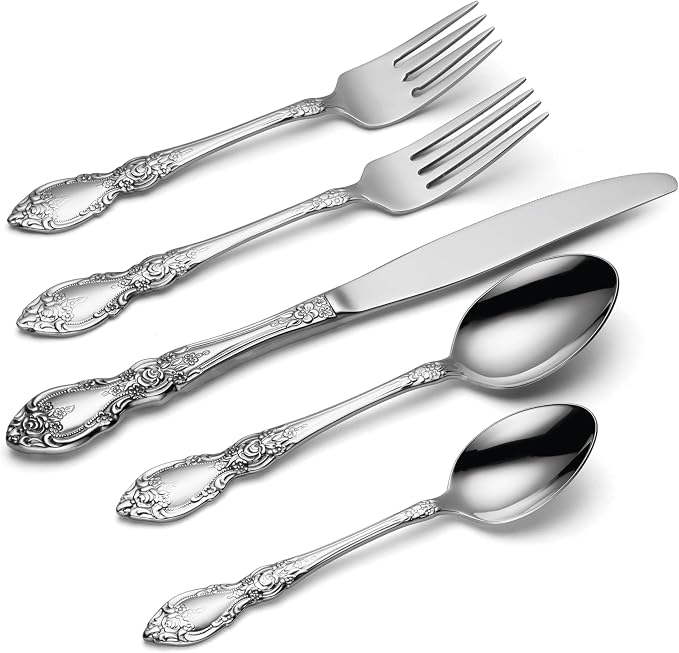 Oneida Wordsworth 45-Piece 18/0 Silverware Set for 8, Flatware | mirror finish, dishwasher safe | includes serving spoons and utensil set | cutlery set, wedding silverware