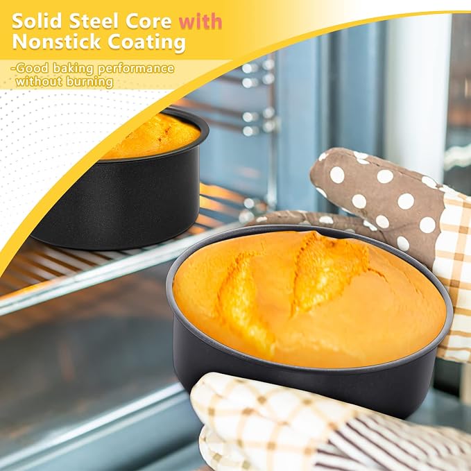 E-far Cake Pan Set of 3(4/6/8 Inch), Nonstick Stainless Steel Cake Pans | Round Baking Tins for Birthday/Wedding Layer Cakes, Stainless Steel Core & Non-toxic Coating, Straight Side & 2 Inch Deep
