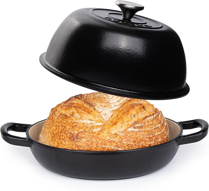 Enamelled Cast Iron Dutch Oven Pot – Dutch Oven For Sourdough Bread Baking – Cast Iron Bread Pot – Black, 6 Quarts, 26cm – by Nuovva