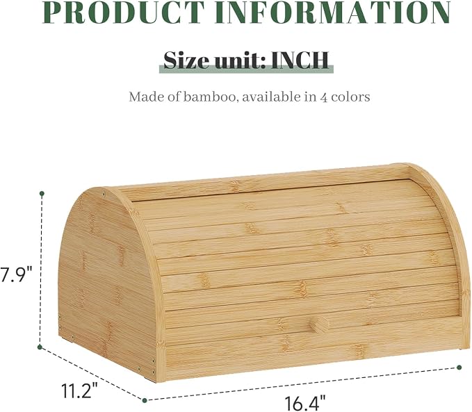 STDDRE Corner Bread Box for Kitchen Countertop Roll Top Bread Box Kitchen Food Storage Box for Homemade Bread Bread Holder for Kitchen Counter Pantry Shelf (Natural)