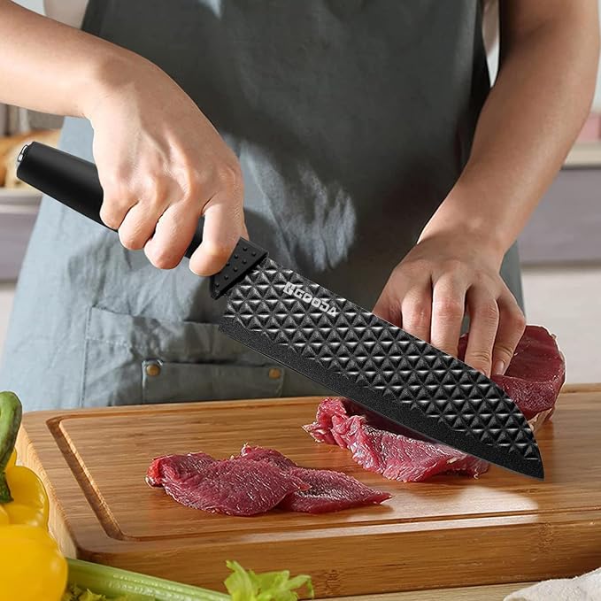 Knife Set with Block,9 Pieces Kitchen Knives and Heat Resistant Silicone Kitchen Utensils Set with Wooden Handle,Ideal Cooking Tools for Kitchen
