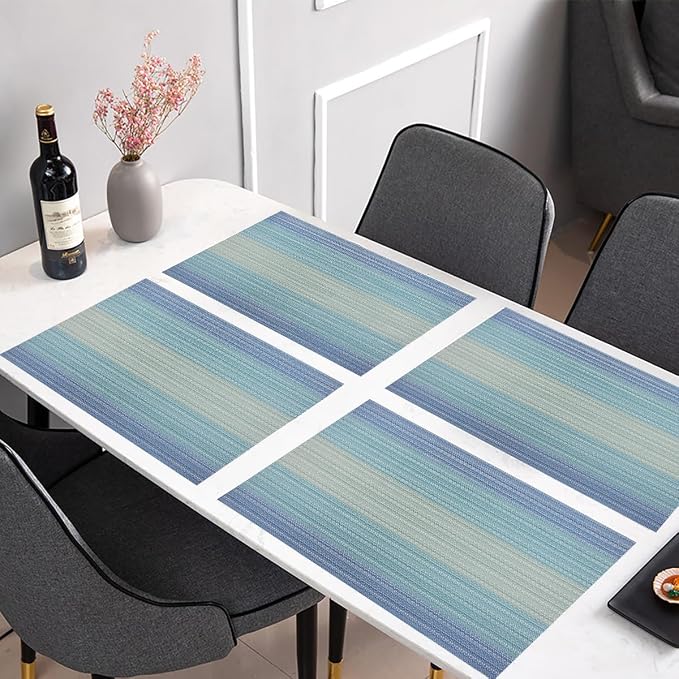 PIGCHCY Placemat,Washable Woven Non-Slip Insulation Durable Placemat Vinyl Table Mat Set of 4 (4pcs Placemats,Coastal Blue)