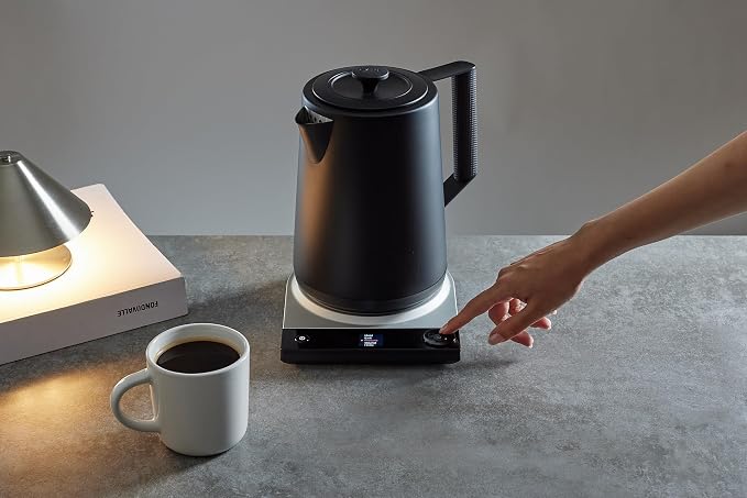 SAKI Luna Pro Variable-Temperature Electric Kettle 1.75 L, 6 Presets & 0-120 min Keep-Warm, Plastic-Free 304 Stainless, Altitude-Calibrated LCD, 1500 W Fast-Boil Auto Shut-Off, Matte Black