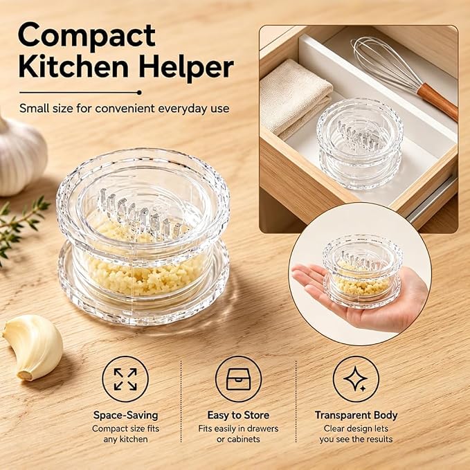 2PCS Clear Manual Garlic Twister Multi-Functional Ginger Mincer Tool, Manual Garlic Twister and Mincer, Garlic Crusher, Garlic Grinder, Compact Garlic Mincer Tool, Ginger, Herbs (White-2PC)