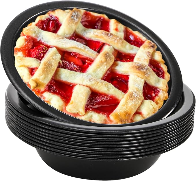 10 Pieces Mini Pie Pans, 5 Inch Individual Small Round Cake Pan, Reusable Nonstick Carbon Steel Pie Tins for Oven and Instant Pot Baking Chicken Pot Pies, Quiches, Fruit Pies