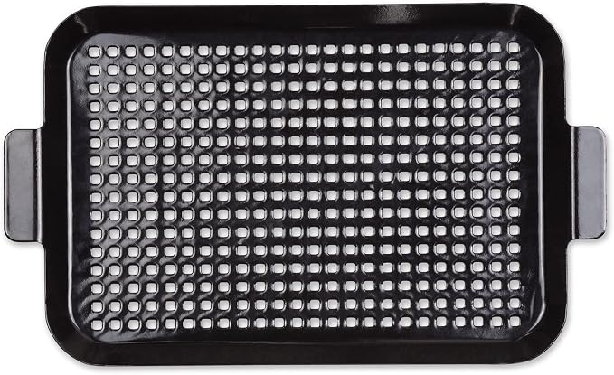 RSVP International Porcelain Coated Steel BBQ Grill Tray/Pan, Outdoor Barbeque Grilling Accessories for Cooking Fish & Vegetables, Dishwasher Safe, Medium, 16.75x10"