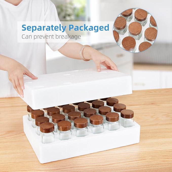 Glass Spice Containers for Kitchen: 24P 4oz Dishwasher Safe Jars | Durable Glass Jars for Cooking Enthusiasts- Airtight Acacia lid 500X Open-Close no Loose - Gift/Daily Use for Housewives
